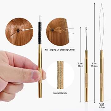 EHDIS Hair Extension Beading Tool Kit Stainless Steel Hair Extensions Micro link Bead Closer and Remover Pliers set, Beads Hair Pulling Hook & Micro Ring Loop Tool Set (Gold)