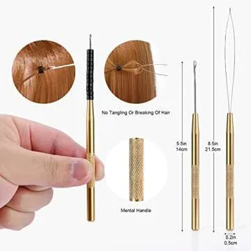 EHDIS Hair Extension Beading Tool Kit Stainless Steel Hair Extensions Micro link Bead Closer and Remover Pliers set, Beads Hair Pulling Hook & Micro Ring Loop Tool Set (Gold)