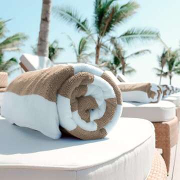 White Classic Beach Towels Oversized Stripe Cotton Bath Towel Large, Pool Towel