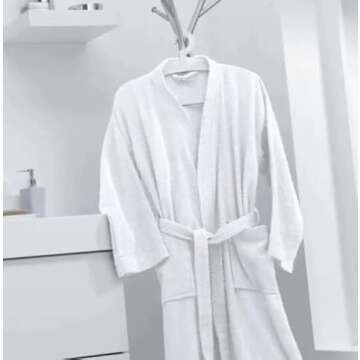 KAHAF COLLECTION Cotton Terry Robes for Women and Men, Lightweight Terry Shawl Collar Bathrobe, Full Length, ONE SIZE - UNISEX Men & Women Spa Robe (Cotton, White)