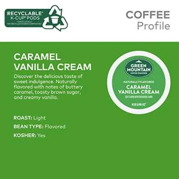 Green Mountain Coffee Roasters Caramel Vanilla Cream, Single-Serve Keurig K-Cup Pods, Flavored Light Roast Coffee, 24 Count