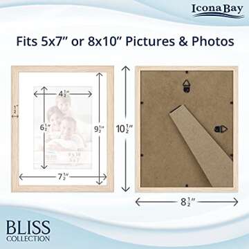Icona Bay 8x10 Light Oak Picture Frame with Removable Mat for 5x7 Photo, Modern Style Wood Composite...