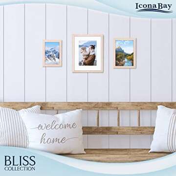 Icona Bay 8x10 Light Oak Picture Frame with Removable Mat for 5x7 Photo, Modern Style Wood Composite Frame, Table Top or Wall Mount, Bliss Collection