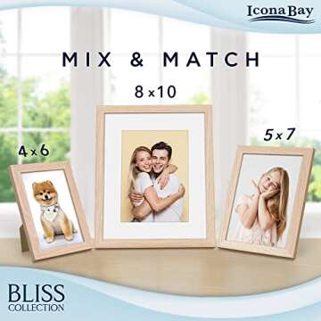 Icona Bay 8x10 Light Oak Picture Frame with Removable Mat for 5x7 Photo, Modern Style Wood Composite Frame, Table Top or Wall Mount, Bliss Collection