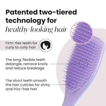 Tangle Teezer Ultimate Detangler Naturally Curly Hair Brush, Dry & Wet Hairbrush, Reduces Frizz & Breakage, for 3C to 4C Curly Hair Types, Purple Passion
