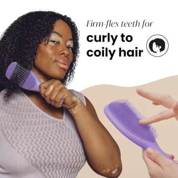 Tangle Teezer Ultimate Detangler Naturally Curly Hair Brush, Dry & Wet Hairbrush, Reduces Frizz & Breakage, for 3C to 4C Curly Hair Types, Purple Passion