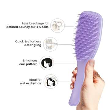 Tangle Teezer Ultimate Detangler Naturally Curly Hair Brush, Dry & Wet Hairbrush, Reduces Frizz & Breakage, for 3C to 4C Curly Hair Types, Purple Passion