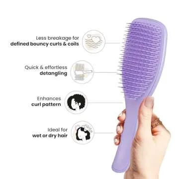 Tangle Teezer Ultimate Detangler Naturally Curly Hair Brush, Dry & Wet Hairbrush, Reduces Frizz & Breakage, for 3C to 4C Curly Hair Types, Purple Passion