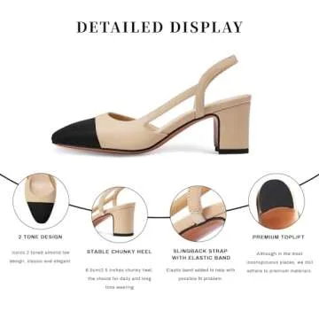 MIRAAZZURRA Women Sling Back Pumps Chunky Heels Sexy Splicing Round Toe Casual Wedding Shoes for Women Fashion Dress Shoes US Size 11 Nude