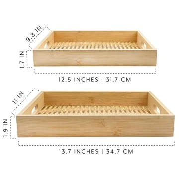 Stylish AuldHome Rattan Breakfast Trays Set of 2
