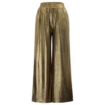 Comfort Polyester Stretchy Pockets Wide Leg Pants Trouser Size S Golden CL916-2