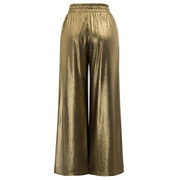 Comfort Polyester Stretchy Pockets Wide Leg Pants Trouser Size S Golden CL916-2