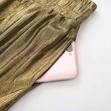 Comfort Polyester Stretchy Pockets Wide Leg Pants Trouser Size S Golden CL916-2