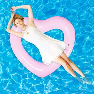 GUCABE Inflatable Swim Rings, Heart Shaped Swimming Pool Float Loungers Tube, Water Fun Beach Party Toys for Kids, Adults (Pink)