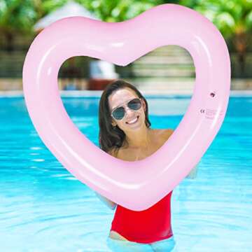 GUCABE Inflatable Swim Rings, Heart Shaped Swimming Pool Float Loungers Tube, Water Fun Beach Party Toys for Kids, Adults (Pink)