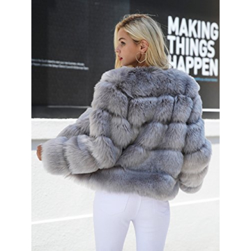 Simplee Women Luxury Winter Warm Fluffy Faux Fur Short Coat Jacket Parka Outwear (Gray 14)