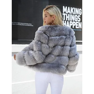 Simplee Women Luxury Winter Warm Fluffy Faux Fur Short Coat Jacket Parka Outwear (Gray 14)