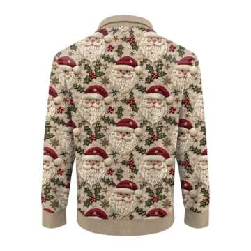 Christmas Sweaters for Men, Long Sleeve Pullover Vintage Casual Graphic Button Corduroy Stand Collar Ugly Christmas Sweater Funny Christmas Shirt Funny Christmas Ugly Sweater