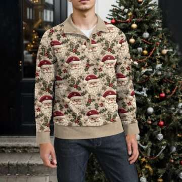 Christmas Sweaters for Men, Long Sleeve Pullover Vintage Casual Graphic Button Corduroy Stand Collar Ugly Christmas Sweater Funny Christmas Shirt Funny Christmas Ugly Sweater