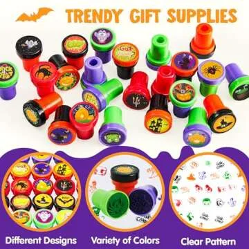 JOYIN 50 Pieces Halloween Assorted Stamps Kids Self Ink Stamps, 25 Designs Plastic Stamps, Trick Or Treat Stamps, Spooky Stamps for Halloween Party Gifts, Game Prizes, Halloween Goodies Bags