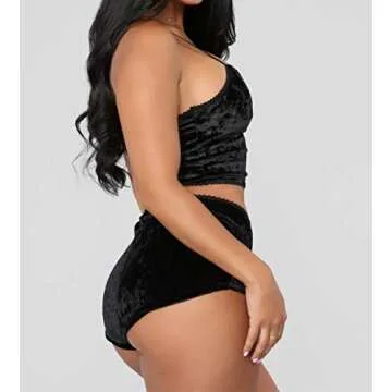 RUEWEY Women Sexy Strappy Babydoll Lingerie Satin Pajama Set Camisole with Shorts 2 Piece Sleepwear (L, Black)