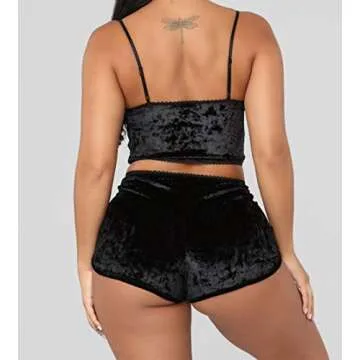 RUEWEY Women Sexy Strappy Babydoll Lingerie Satin Pajama Set Camisole with Shorts 2 Piece Sleepwear (L, Black)