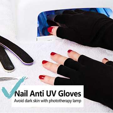 VOLLUCK 1 Pairs Anti-UV Shield Glove, UPF50+ Fingerless UV Protection Glove for UV and LED Manicure Lamps Dryer Nail Art Skin Care Glove (Black)