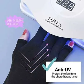VOLLUCK 1 Pairs Anti-UV Shield Glove, UPF50+ Fingerless UV Protection Glove for UV and LED Manicure Lamps Dryer Nail Art Skin Care Glove (Black)