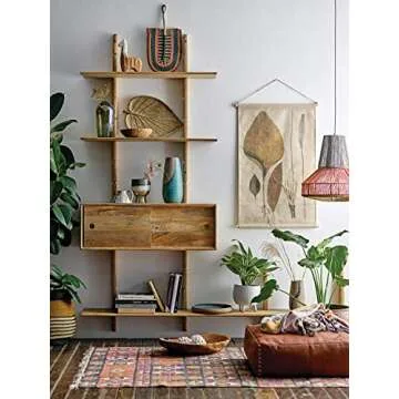 Creative Co-Op DF2578 35.25" H Leaves Linen Wood Rods Wall Scroll, Brown