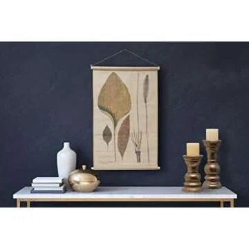 Creative Co-Op DF2578 35.25" H Leaves Linen Wood Rods Wall Scroll, Brown