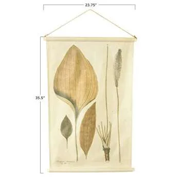 Creative Co-Op DF2578 35.25" H Leaves Linen Wood Rods Wall Scroll, Brown