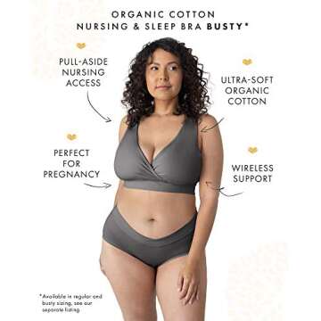 Kindred Bravely Extra Soft Organic Cotton Busty Wireless Nursing Sleep Bra | Maternity Bra for E, F, G Cup (Grey, Medium-Busty)