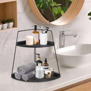 PICKKROSS 2 Tier Bathroom Counter Organizer, Wood Bathroom Organizer Countertop, Corner Storage Shel...