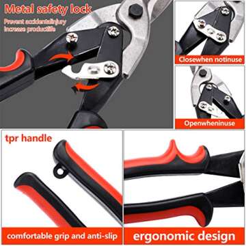 Aviation Snip - Straight Cut Tin Snips Cutting Metal Shears with Forged Tooth-Ripple Blade Cutting Steel Tool for Steel Aluminum Leather Copper