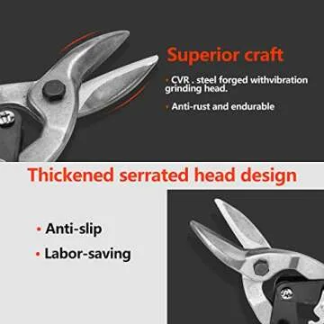 Aviation Snip - Straight Cut Tin Snips Cutting Metal Shears with Forged Tooth-Ripple Blade Cutting Steel Tool for Steel Aluminum Leather Copper