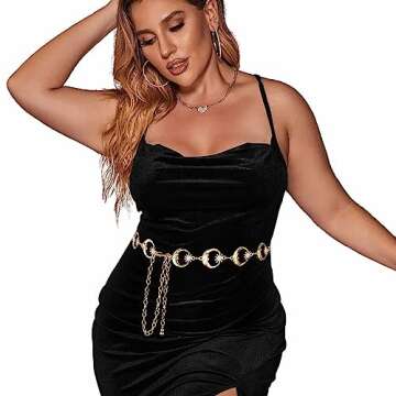 Glamorstar Chain Belts for Women Hollow Metal Waist Chain Belts Dress Belt for Her Circle Crystal Moon Gold 150CM