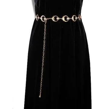Glamorstar Chain Belts for Women Hollow Metal Waist Chain Belts Dress Belt for Her Circle Crystal Moon Gold 150CM