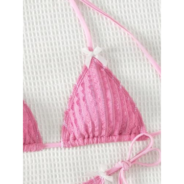 GORGLITTER Women's Sexy Lace Striped Bikini Set - Pink Medium