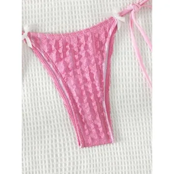GORGLITTER Women's Sexy Lace Striped Bikini Set - Pink Medium