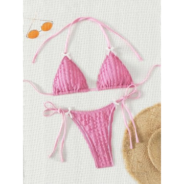 GORGLITTER Women's Sexy Lace Striped Bikini Set - Pink Medium