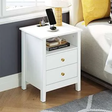 YITAHOME Nightstand with Charging Station, Night Stands with 2 Drawers for Bedroom, Modern Bedside T...