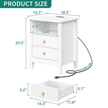 YITAHOME Nightstand with Charging Station, Night Stands with 2 Drawers for Bedroom, Modern Bedside Table End Side Table with USB Ports and Outlets, Set of 2, White