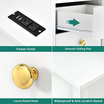 YITAHOME Nightstand with Charging Station, Night Stands with 2 Drawers for Bedroom, Modern Bedside Table End Side Table with USB Ports and Outlets, Set of 2, White