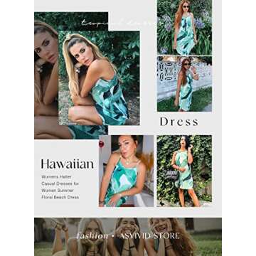 Asvivid Womens Halter Floral Summer Dresses for Women Beach Casual Flower Sleeveless Shift Dress Holiday Party Dresses L Green