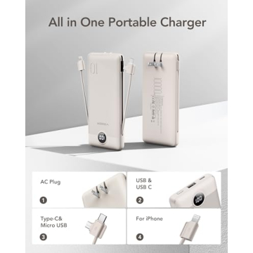 VEGER 10000mAh Portable Charger with Built-in Cables