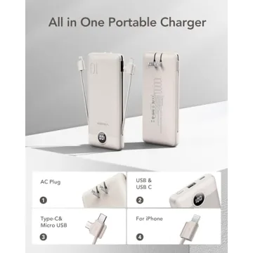 VEGER 10000mAh Portable Charger with Built-in Cables