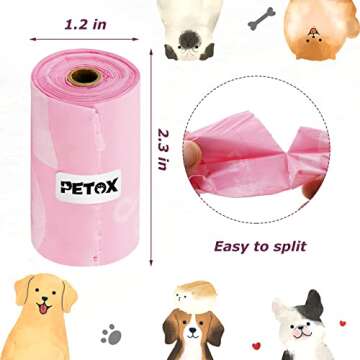 PETOX Dog Poop Bags Rolls for Puppy Outdoor Walking and Travel, Unscented, Thick Plastic and Leak-Proof Pets Poop Bags Refills, Large 9 x 13 Inches, 150 Count (10 Pink Refill Rolls, 15 Per Roll)