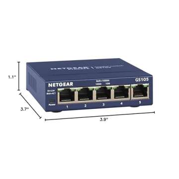 NETGEAR 5-Port Gigabit Ethernet Unmanaged Switch (GS105NA) - Desktop or Wall Mount, and Limited Lifetime Protection Gray