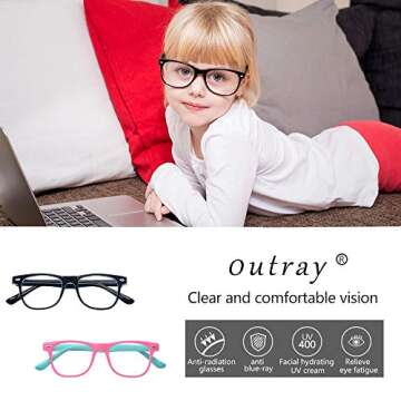 Outray Kids Computer Anti Blue Light Glasses for Boys and Gilrs Anti Eyestrain 2185c3 Green