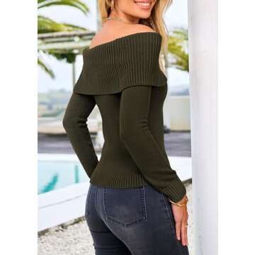 PRETTYGARDEN Women's Fall Off Shoulder Sweaters Y2K Long Sleeve Ribbed Knit Fitted Pullover Winter D...